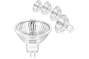 KOHEOPT MR16 20W Halogen Light Bulbs 2 pin,12V Durable 4 Packs High Output GU5.3 Base for Landscape Lights, Track Lights, Desk Lamps, Dimmable, 2700K Warm White
