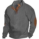 STTLZMC Men's Sweatshirt Casual Knit Jacquard Pullover Long Sleeve Quarter Button Mock Neck Sweatshirt