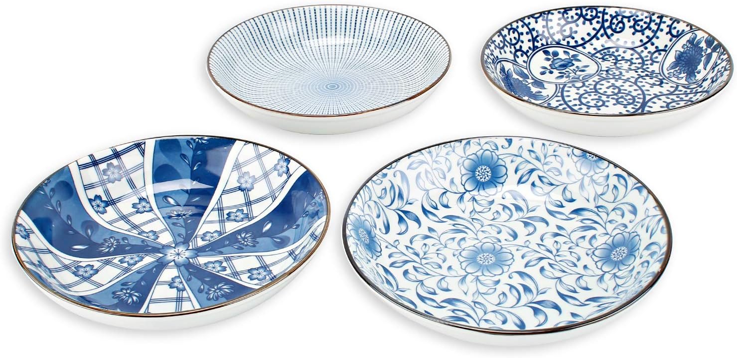 Porcelain Blue and White Salad Plates Set of 4 , 7inch, Assorted