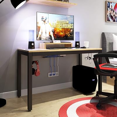 Buy Dlandhome Gaming Computer Desk With Rgb Led Mouse Pad 47 Inches All In One Gaming Table Workstation With Display Stand Nd14 Pro Teak And Black Legs 1 Pack Online In Indonesia B082cx1yk6