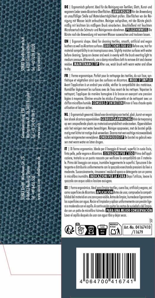 SONAX Textil+LederBürste (1 Stück) Trocken- und Feuchtreinigung von Textilien sowie zur schonenden Reinigung von Glattleder-Oberflächen | Art-Nr. 04167410 3
