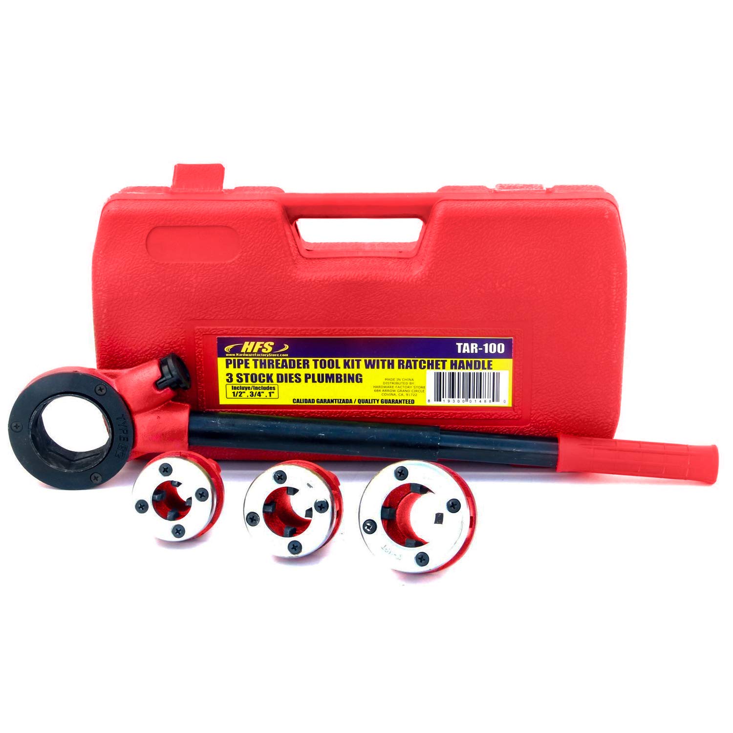 Photo 1 of HFS(R) Ratchet Pipe Threader Kit - Ratcheting Pipe Threading Tool Set with 3 Dies