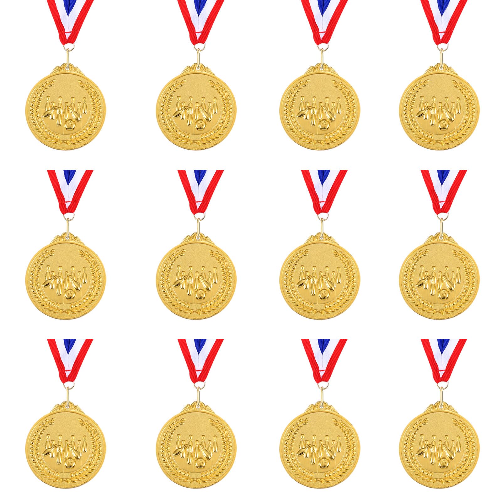 PATIKIL 2.5" Bowling Prize Award Medals, 12Pcs 1st Place Winner Medallion with Neck Ribbon for Tournament Competition Party Favor Sport, Gold