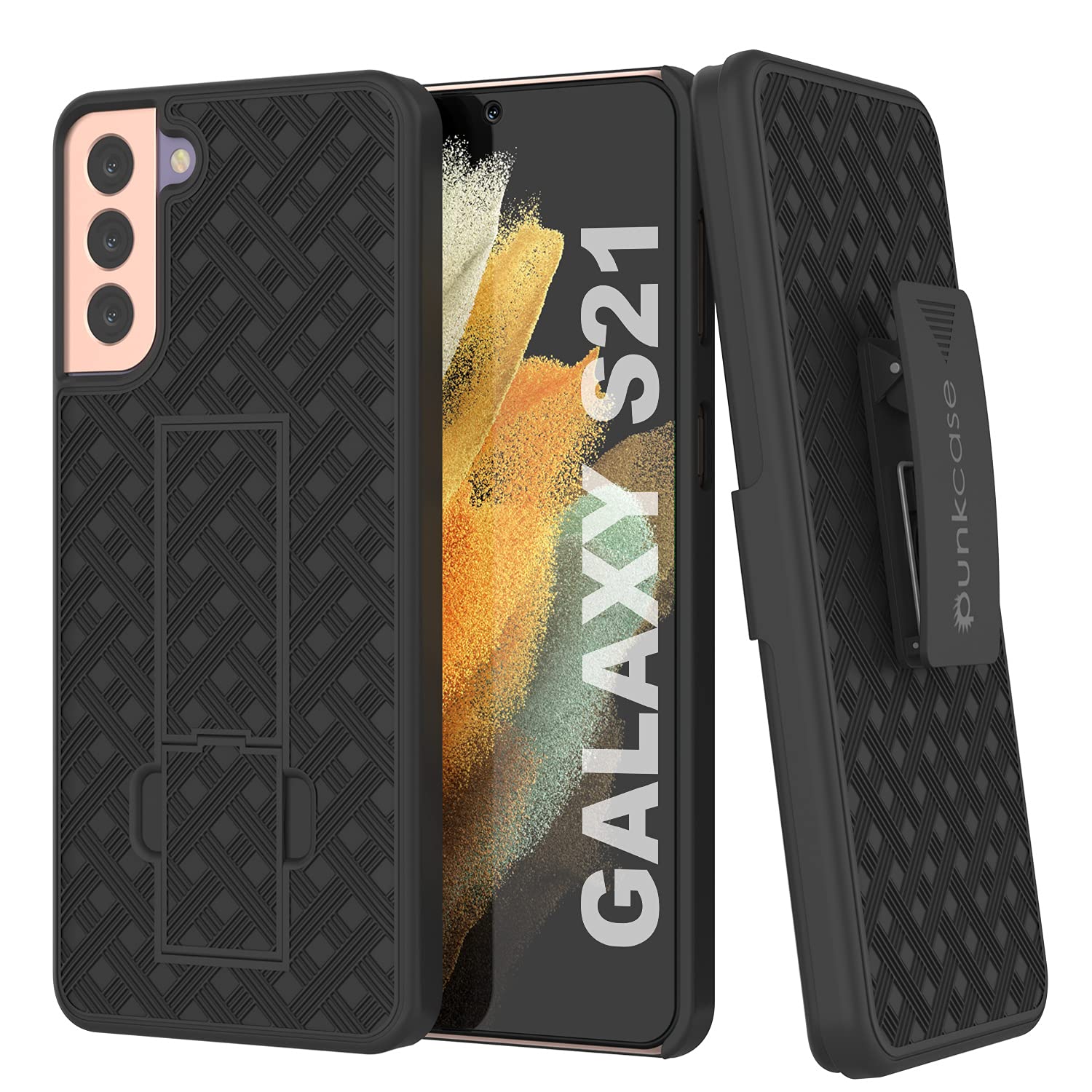 PunkCase Galaxy S21 Holster Belt Clip Case W/Screen Protector & Built-in Kickstand | Dual Layer Hybrid TPU 360 Full Body Protection [Slim Fit] for Galaxy S21 5G (6.2") (2021) [Black]