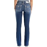 Miss Me Women's Silver Stitch Classic Mid Rise Bootcut Jeans with Faux Flap Pockets