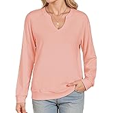 AURUZA V Neck Sweatshirts for Women, Long Sleeve Casual Pullover, Loose Fit Lightweight Shirts Tops