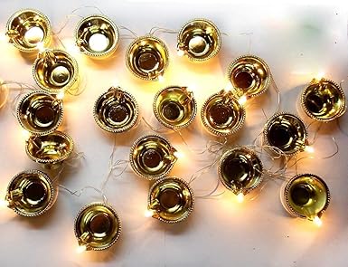 Pragya Creation Light Golden Diya Light 5M Electric 20 Deepak LED Fairy String Series Lights Home Diwali Decoration Lightning - (Golden) Rope Light/Strip Light/Rise Light/Lighting for Deepawali