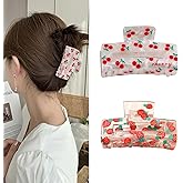 Medium Strawberry Cherry Hair Clips For Women,In Red Cherry and Strawberry Print Hair Clip For Thick Hair, Acrylic Hair Clips Claws,Fun Claw Clips 2pc