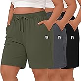 Neer 3 Pack Plus Size Women's Bermuda Shorts Cotton Drawstring High Waisted Casual Athletic Sweatpants Shorts with Pockets