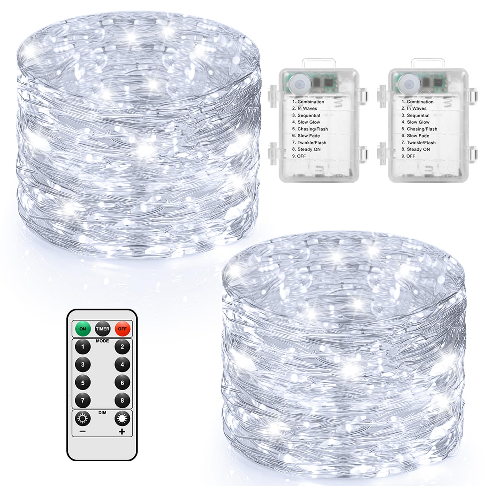 Photo 1 of 2 Pack 100 LED Fairy Lights Battery Operated with Timer & Remote, 33FT Waterproof Twinkle Lights Indoor Outdoor, Fairy String lights for Bedroom Classroom DIY Wedding Christmas Decorations, Cool White