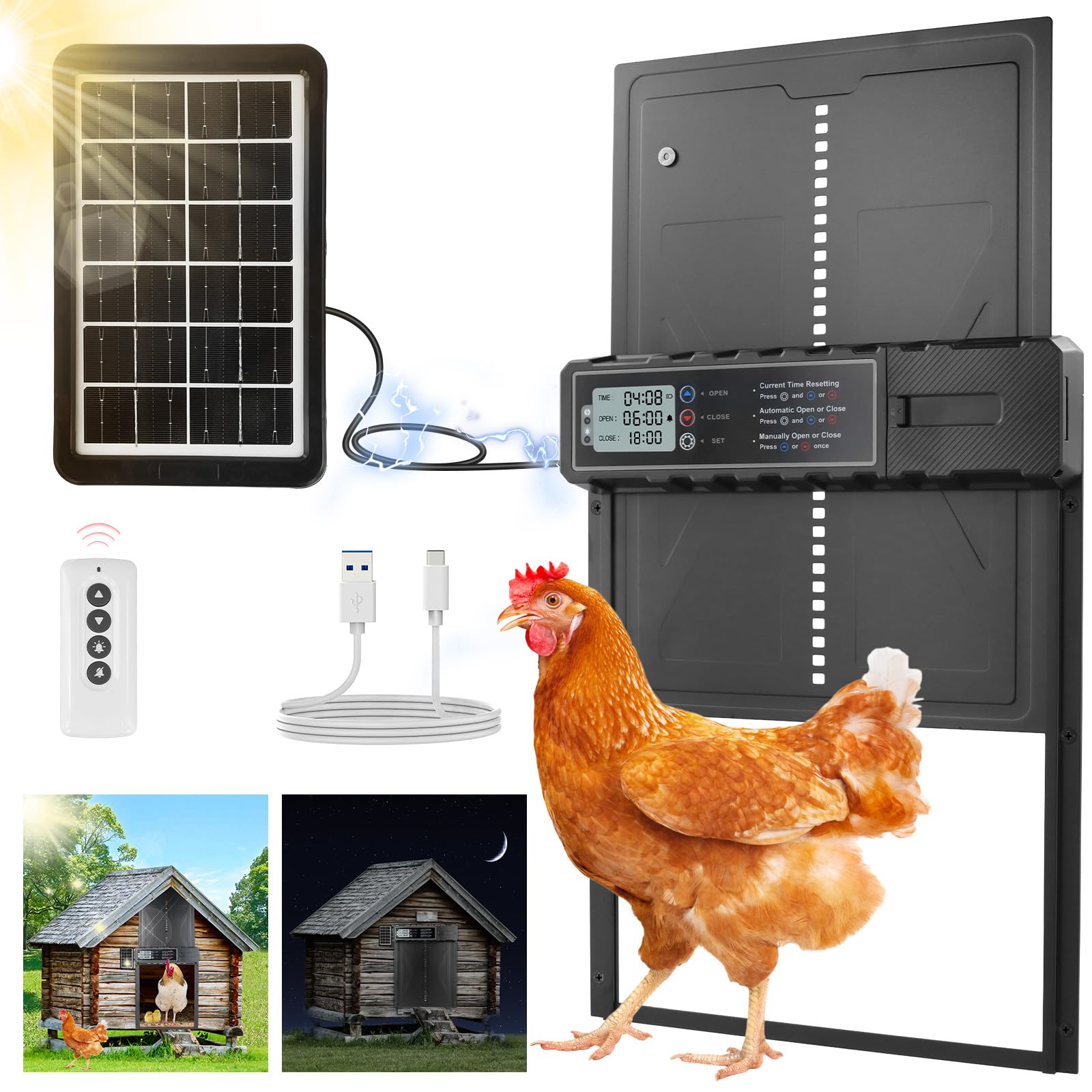Automatic Chicken Coop Door With Waterproof Programmable LCD Display Aluminum Alloy Automatic Chicken Coop Door Battery Operated Timer Control Anti Pinch Function 82338732 - View #9