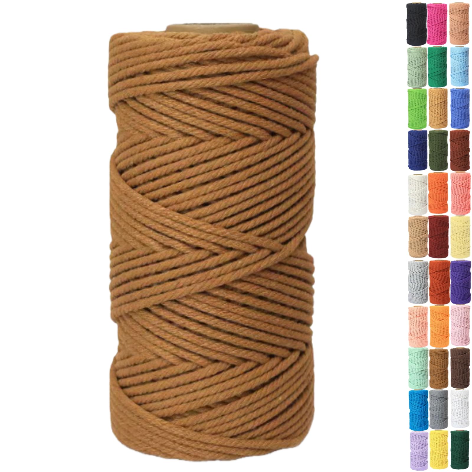 Binwat Macrame Cord Thick Natural Cotton Cord DIY Crafts Yarn Thread Twisted Spool Twine String Cotton Rope for Wall Hanging,Plant Hangers,Knitting,Decorative Projects 4mm x100m (Caramel colour)