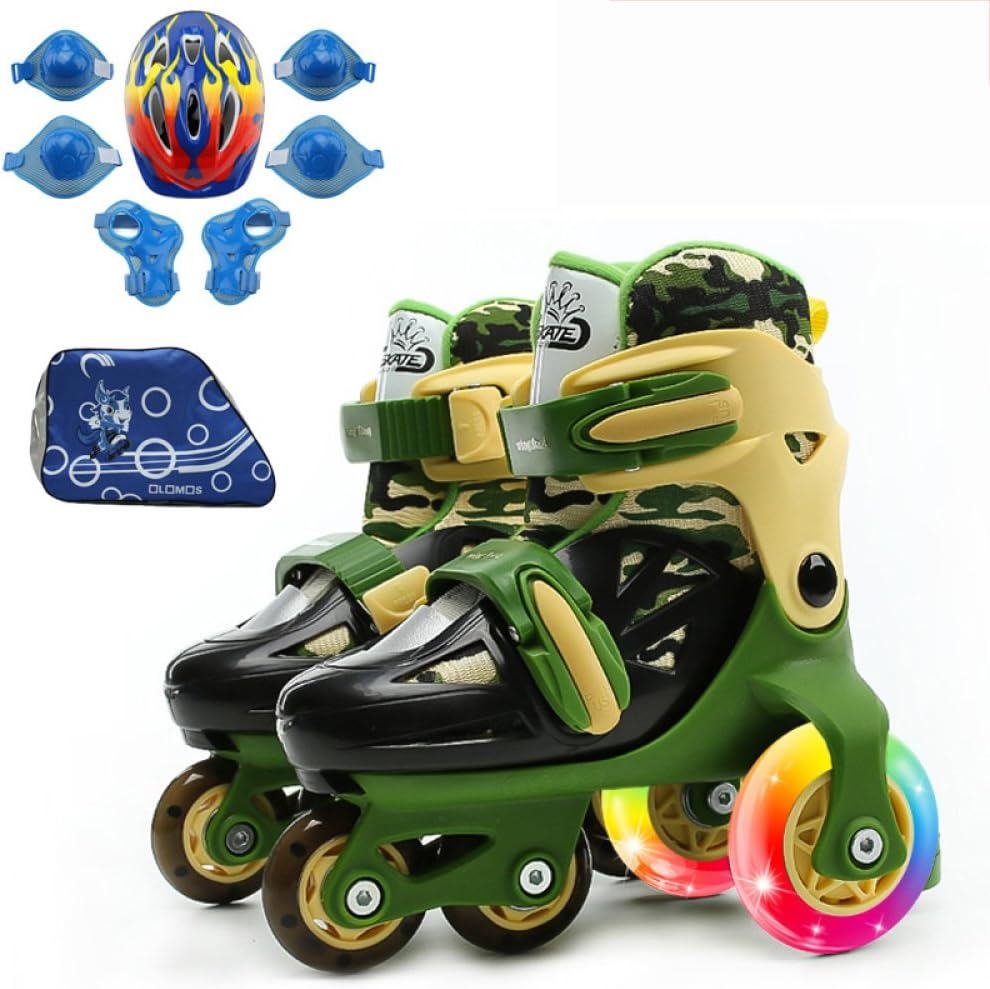 DSFGHE Inline Skates Can Be Adjusted For Children Beginners Men And Women Flashing Skates Set 2-6 Years Old,Camo-M