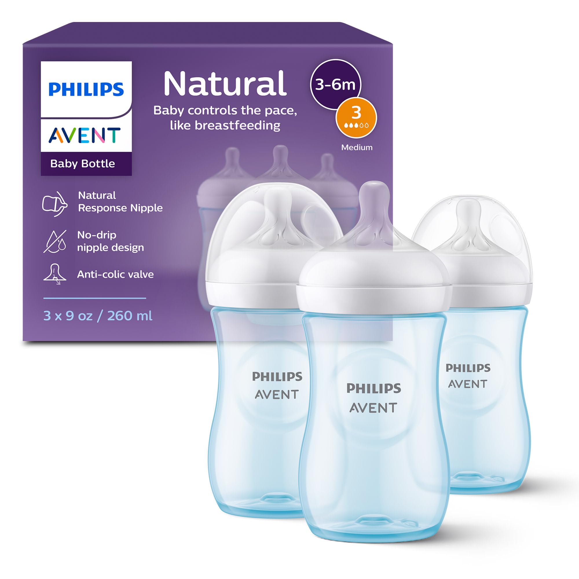 Photo 1 of ***MISSING PARTS******STOCK PHOTO FOR REFERENCE ONLY***Philips AVENT Natural Baby Bottle with Natural Response Nipple, 9oz, 3pk, 