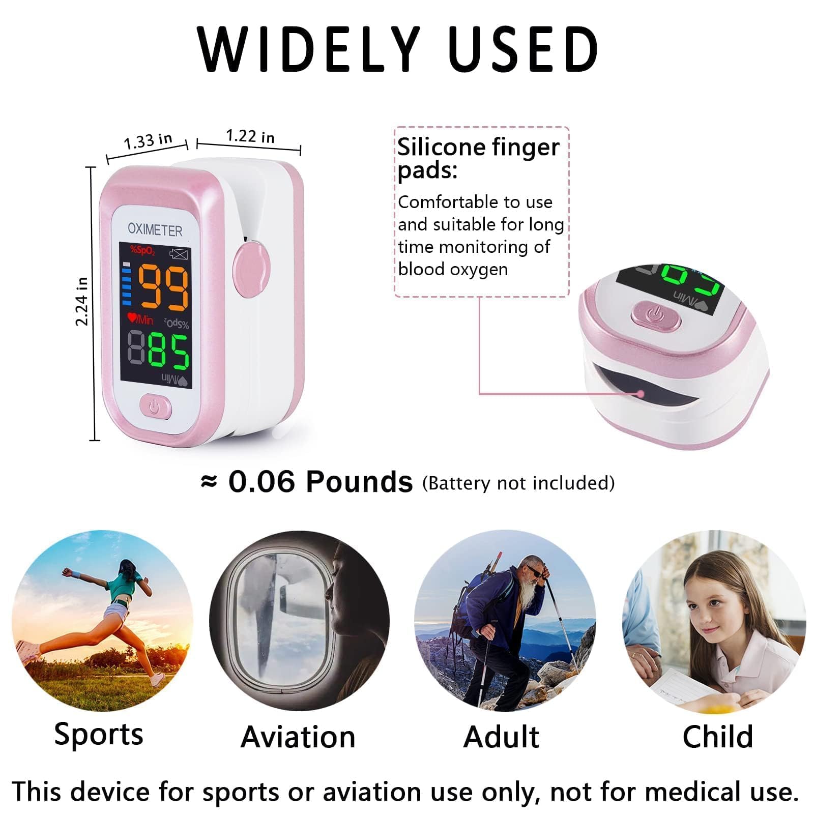 Pulse Oximeter Fingertip, Blood Oxygen Saturation Monitor with Large LED Display, Heart Rate Monitor for Adults, Fingertip Pulse Oximetr, with Lanyard (Rose Gold)