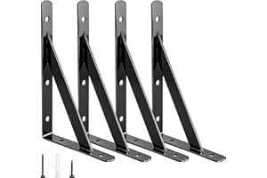 OVOV Heavy Duty Shelf Brackets Triangle Shelving Brackets Right Angle Wall Mounted Shelf Supporters Black 12 Inch Set of 4