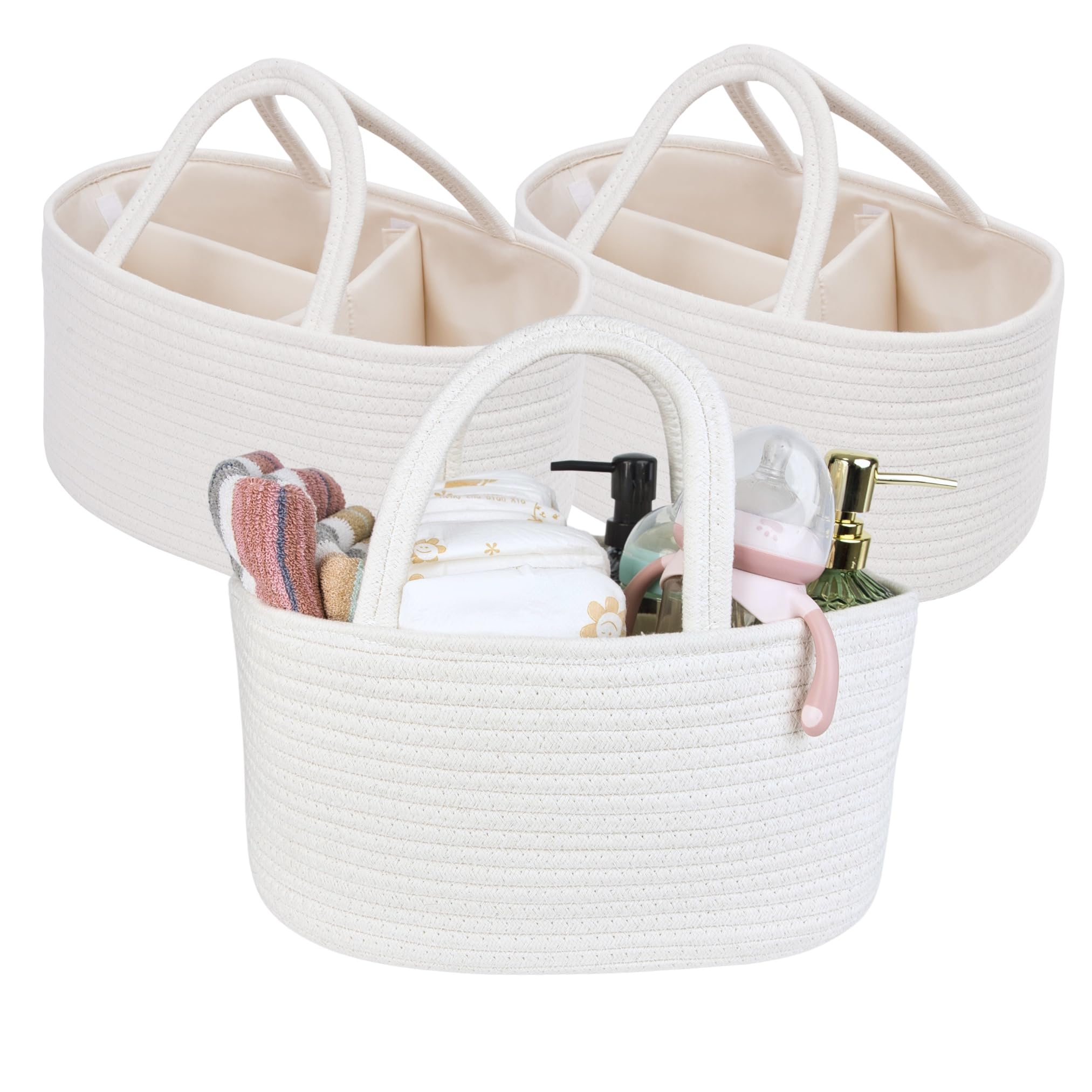 QFLQFL Baby Diaper Caddy Girl Boy Organizer Small Woven Baskets With Handle, Cotton Rope Tote For Shower Nursery, Decorative Small Storage Baskets For Shelves,Unique Gift Baby