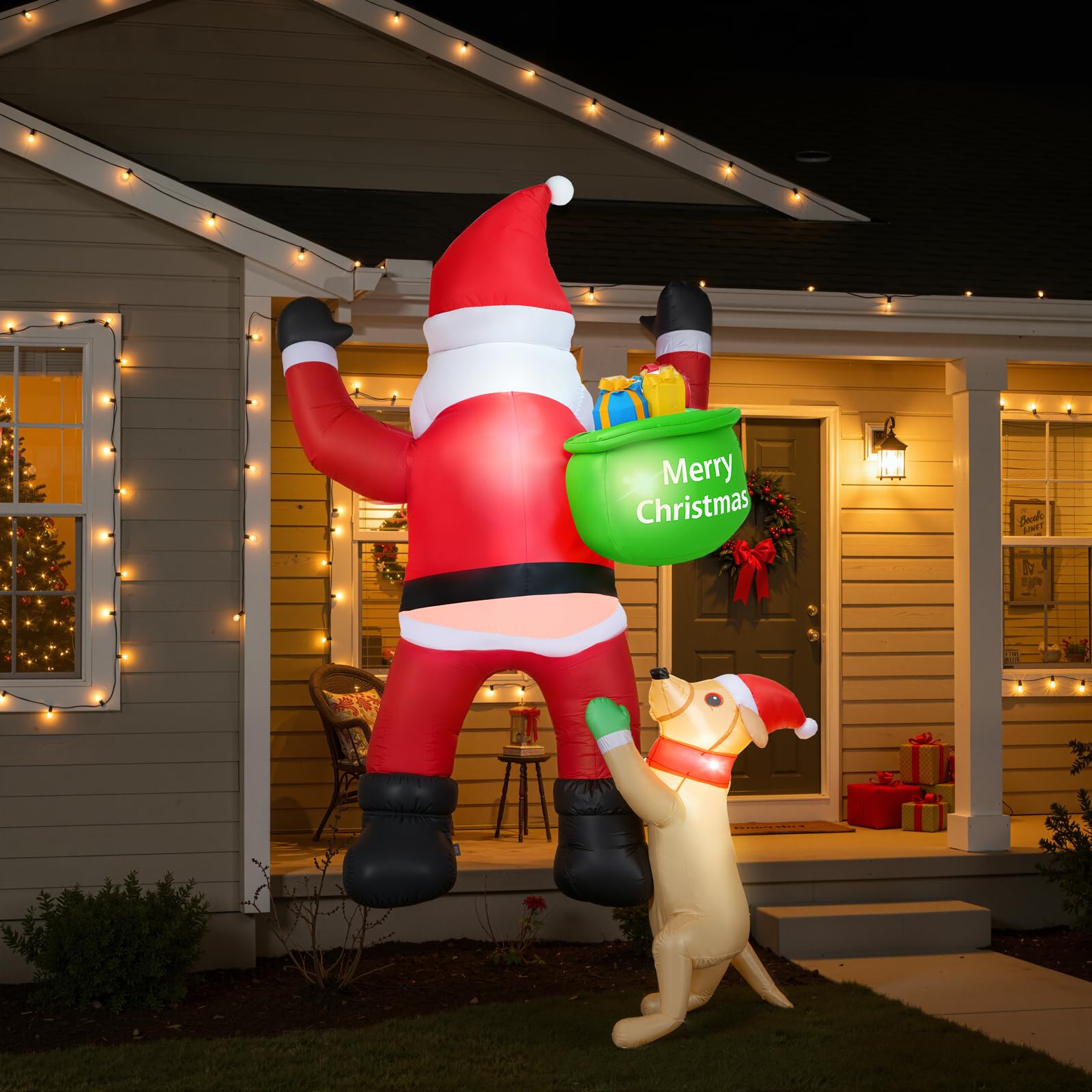 Photo 1 of 7 FT Outdoor Christmas Decorations Inflatables Climbing Santa Claus Decor with LED Lights, Christmas Blow Ups, Xmas Decorations for Window Roof Holiday Yard Party