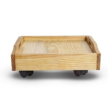 Sharpex Wooden Plant Stand | Planter Trolley Rolling Tray Coaster | Trolley Heavy Duty Wheels Flower Pot Trolley | 4 Moving Wheels Plant Trolley - Brown (30 x 30 x 9 cm)