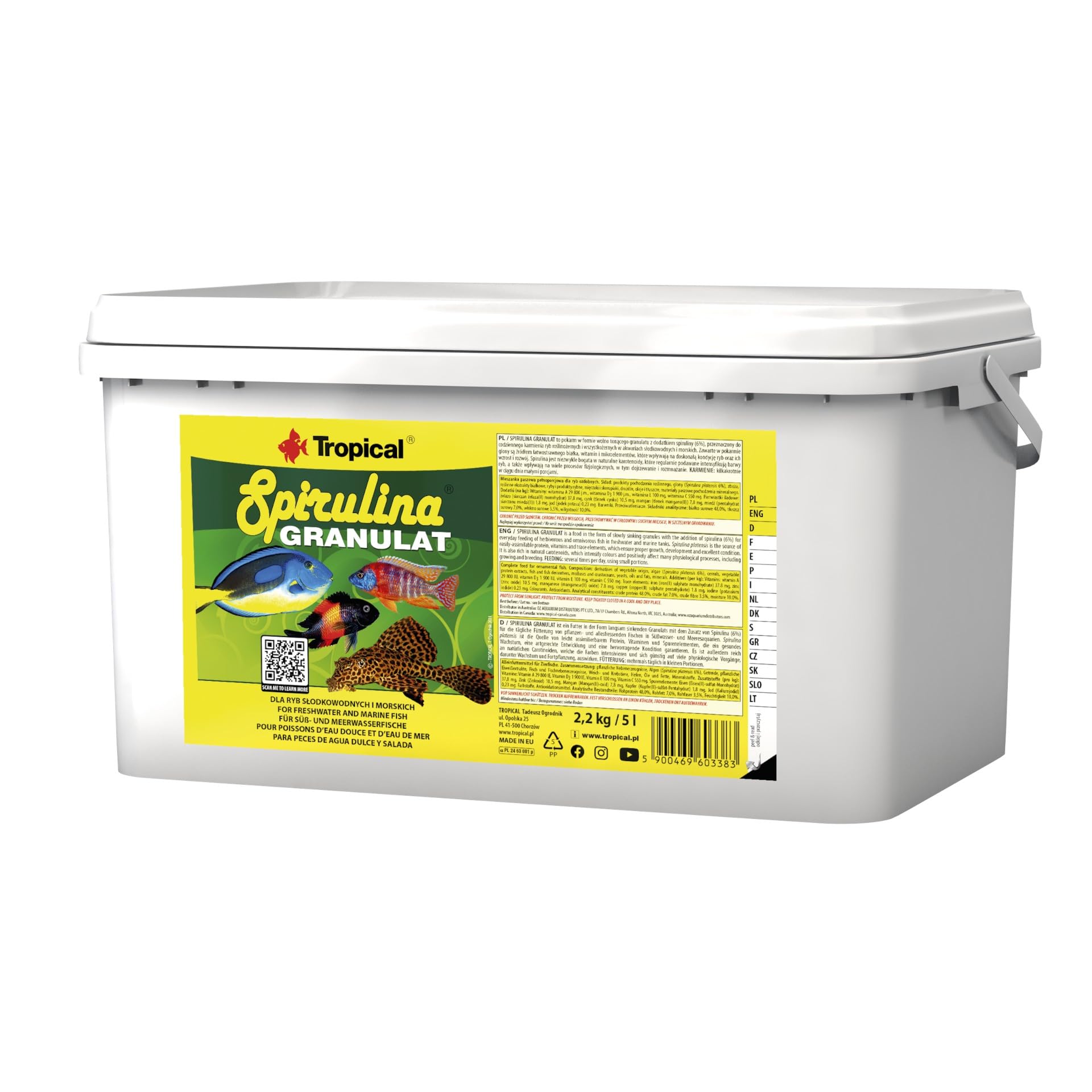 SPIRULINA GRANULAT 5L / 2,2kg - slowly sinking granules with spirulina for herbivorous & omnivorous fish (growth, color & health boost)