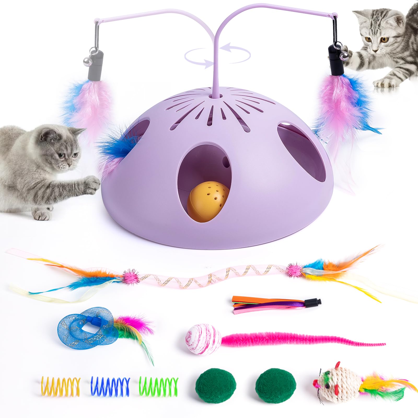 Photo 1 of FITWOWFIT Cat Toys, Interactive Cat Toy for Indoor Cats, Automatic Interactive Kitten Toy, Fluttering Feather, Track Balls, Rotating Track Feather Enrichment Kitty Toys for Multi-cat Family (Purple)