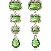 Met-edianger Vintage Rhinestone Drop Dangle Earrings Statement Crystal Dangling Earrings Rectangle Teardrop Chandelier Earrings for Women