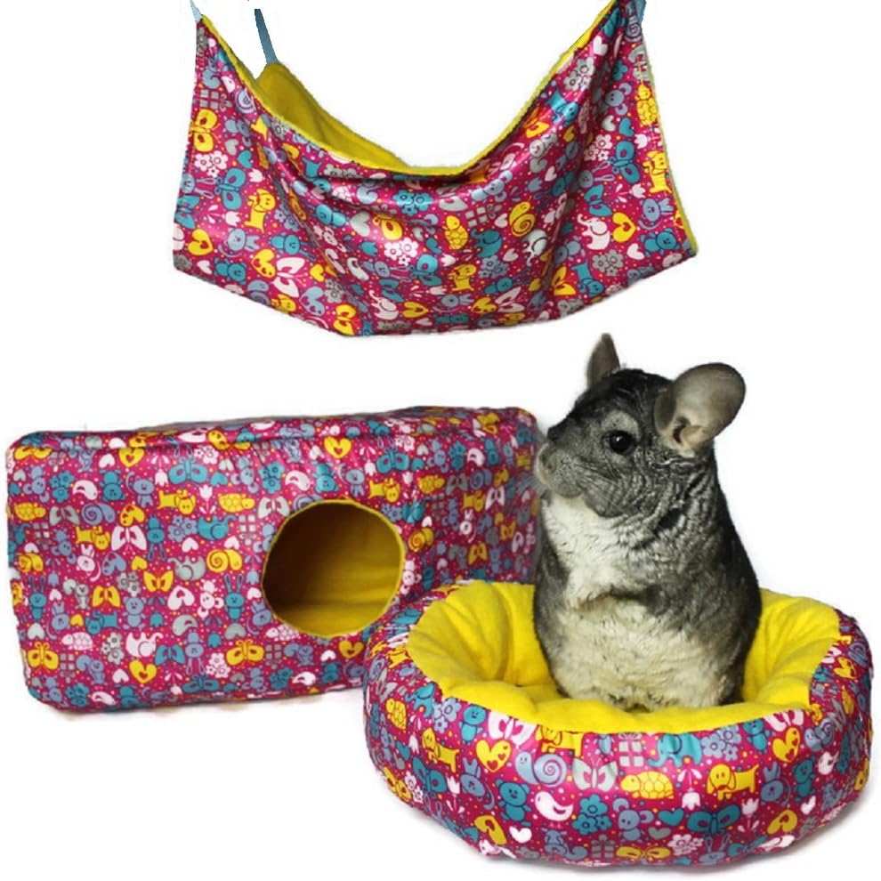 3 Pcs Chinchilla Ferret Guinea Pig Hamster Squirrel Small Pet Soft Fleece Sleeping Bed House Hammock Cage Accessories Kit