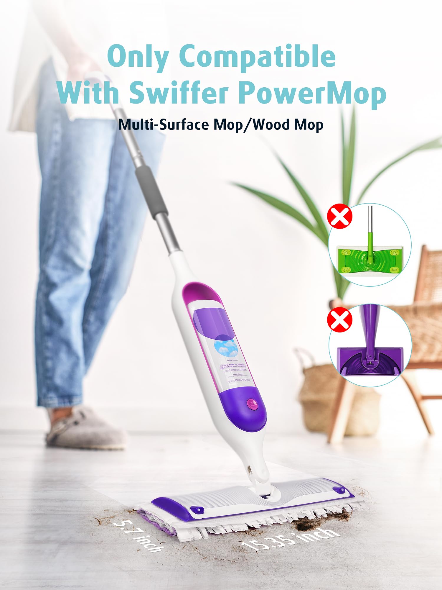 AIR U+ 24 Pack Disposable Power Mop Pads Refills for Swiffer Power Mop, Unscented 14-Layer Thickened Multi-Surface Replacement Mopping Refills Pads for Floor Surface Cleaning