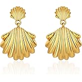 WOWORAMA Gold Statement Earrings for Women Gold Seashell Flower Earrings Boho Textured Ocean Wave Earrings Irregular Exaggerated Geometric Swirl Earrings