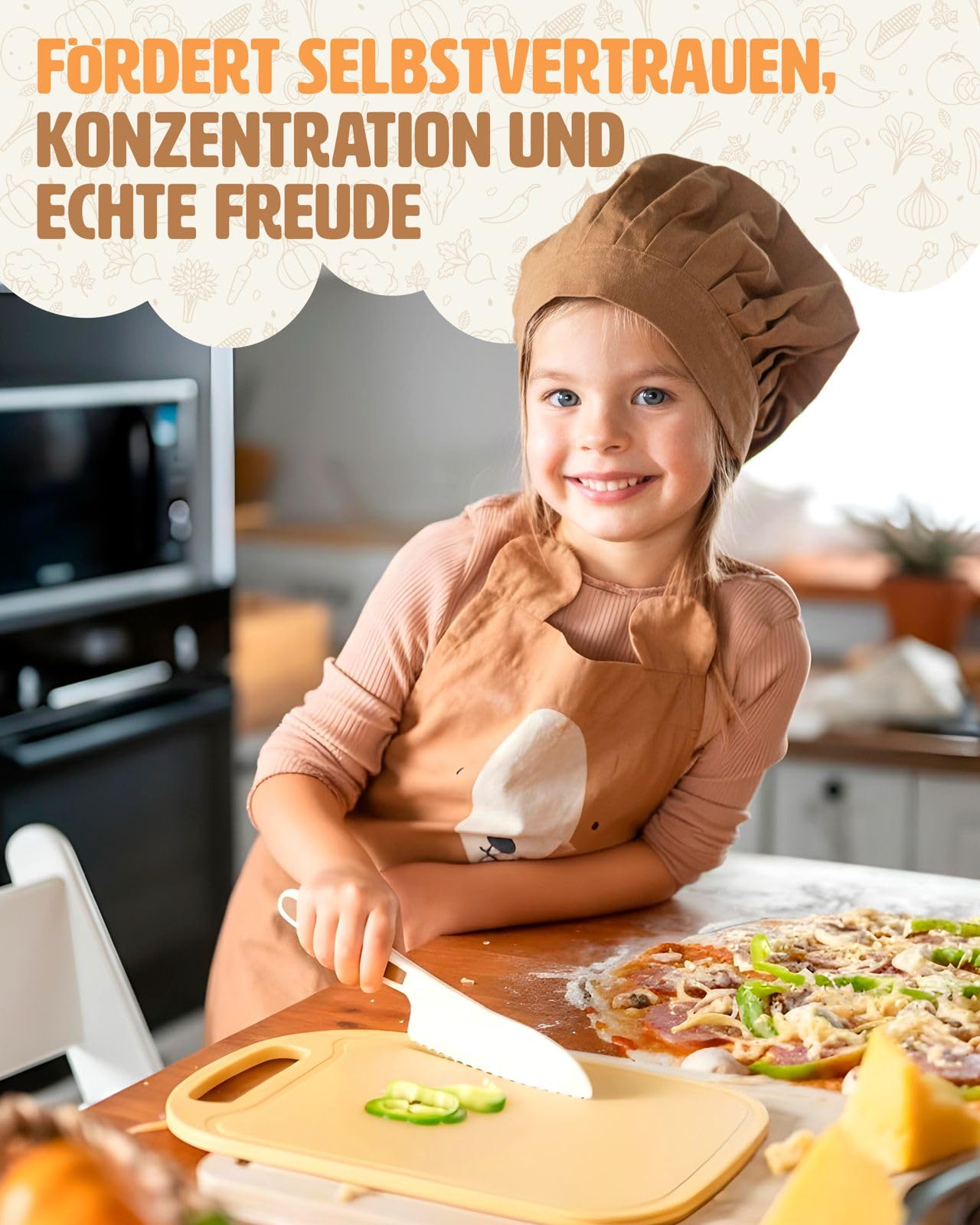 Kindermesser Set ab 3 Jahren [EXTRA SICHER] – Kindermesser ab 3 Jahre inkl. Fingerschutz & Schneidebrett – BPA frei & Montessori inspiriert – Pastellfarbenes Schneideset für kleine Köche Kinder Messer 6