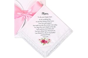 TRULIVA Wedding Handkerchief for Bride's Mother, Mom Wedding Gift from Daughter, Keepsake Hankie for Mother