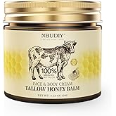 NBUDIY Beef Tallow for Skin, Tallow and Honey Balm, Tallow Face Moisturizer, Grass Fed Beef Tallow for Face - Sensitive Dry Skin Repair, Deeply Nourishing, Fragrance Free, 4.23Oz, Unscented
