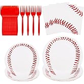 96pcs Baseball Party Tableware Set, Disposable Baseball Dessert Cake Paper Plates Napkins & Forks for Sports Ball Themed Birthday Party Decorations & Supplies Serves 24 Guests