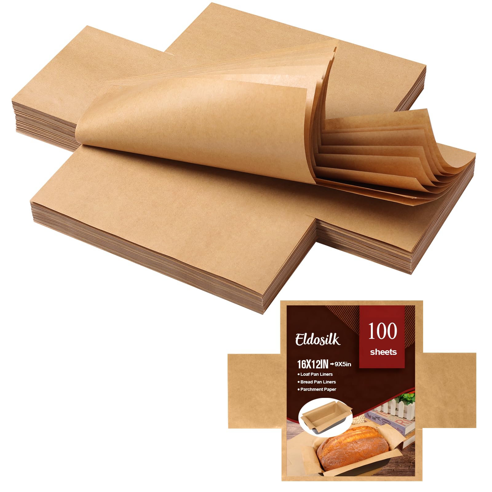 Photo 1 of 100 Pcs Unbleached Parchment Paper & 1 Pcs Silicone Loaf Pan Liner Set - Non-Stick Precut 9’’x5’’Bread Baking Sheets & Reusable Sourdough Sling with 4 Handles
