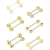 Sumind 6 Pairs Nipple Tongue Ring Stainless Steel Barbell Rings Cubic Zirconia Nipplerings Body Piercing Jewelry, 14 Gauge (Gold Color)