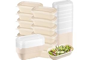 Nexboraque 50 Pack 23 oz Compostable Take Out Food Containers with PP Lid, Biodegradable Bagasse Paper Bowls Disposable Cardboard Meal Prep Containers Soup Serving Bowls for Leftovers, Salad