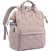 LOVEVOOK Laptop Backpack for Women, 15.6 inch Work Travel Backpack Purse, Puffer Quilted Laptop Backpack Casual Daypack for Nurse Teacher，Nude Pink