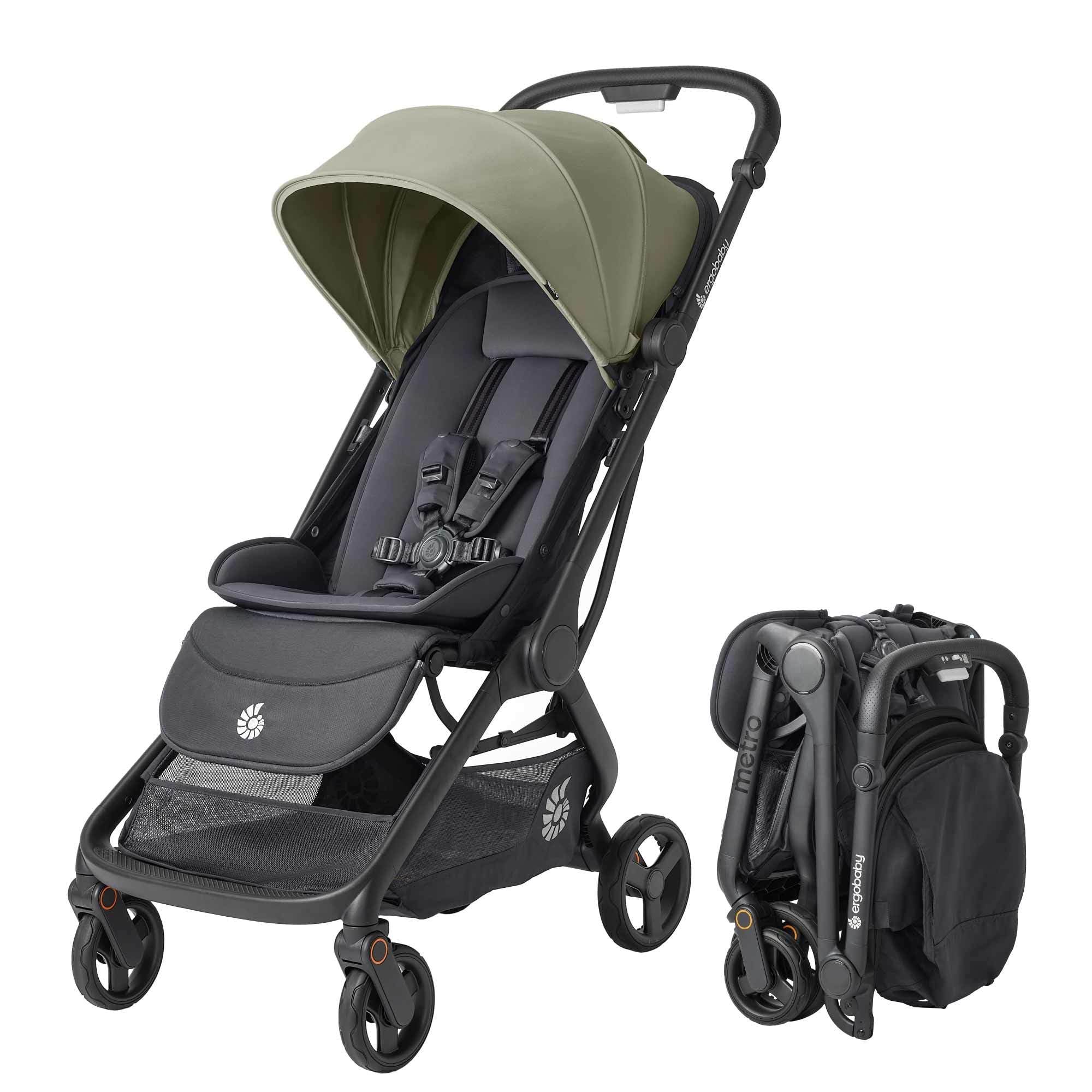 Ergobaby Metro3 Kinderwagen Buggy mit Liegefunktion, Baby-Buggy ab Geburt bis 22kg (0-4 Jahre), Zusammenklappbar und Autositz Kompatibel, höhenverstellbarer Griff, ergonomischer Sitz, Soft Olive