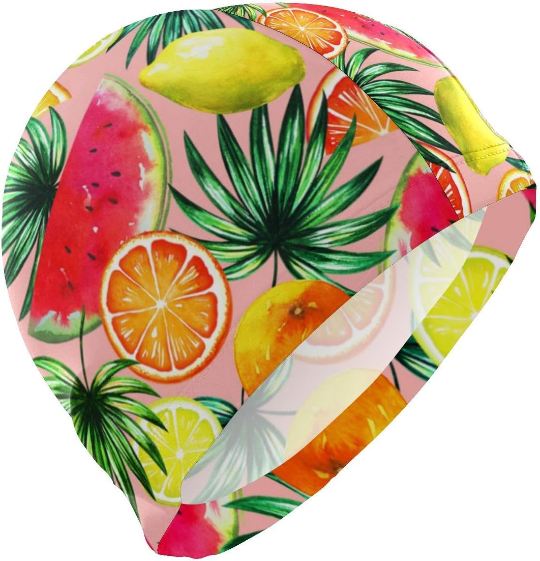 HFHY Swim Cap Men Lemon Grapefruit Orange Watermelon Waterproof Comfy