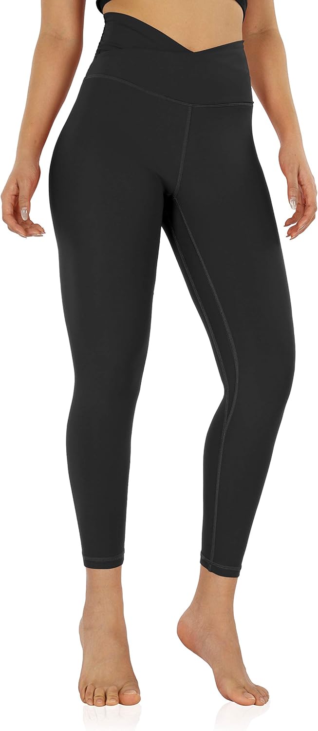 ODODOS Women's Cross Waist Yoga Capris with Inner Pocket, 7/8 Sports Workout Running Leggings -Inseam 20" / 25": Clothing