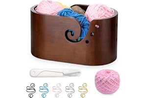 ANOLEAIR Large Wooden Yarn Bowl, Craft Knit Yarn Bowls for Crocheting, Crochet Tension Rings, Handmade Wood Knitting Yarn Holder Storage Bowl for Crocheting and Knitting Lovers Mothers Day Present