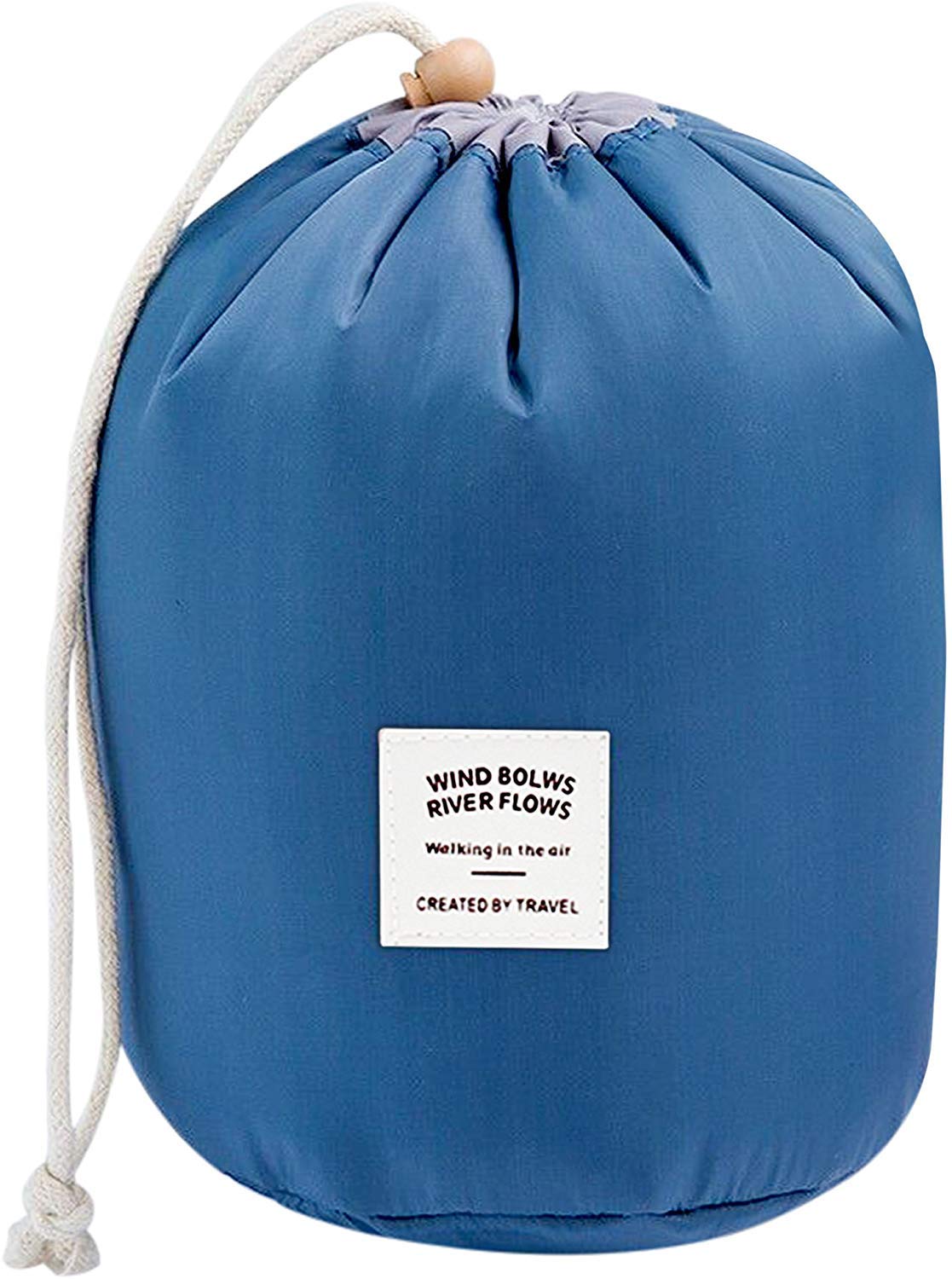 2pcs Large Barrel Shaped Travel Cosmetic Bags Nylon Organizer Drawstring Toiletry Bags for Women Ladies Barrel Cosmetic Bag Multifunction Makeup Bag Toiletry Organizer Bag (red and Blue)