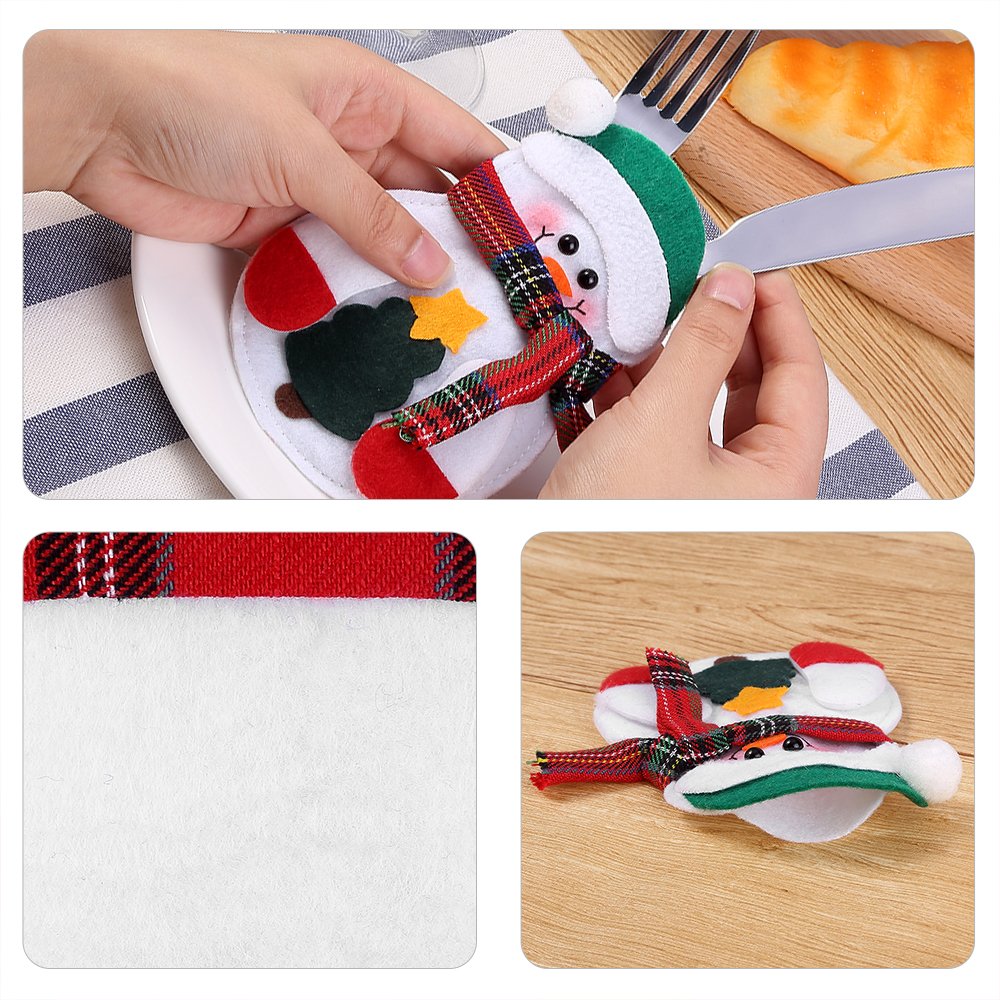 Zogin Lot de 6pcs Porte-Couverts Cuisine Table Serviette Couteaux Fourchette Cuillère en Forme de Costume Bonhomme de Neige Snowman Mignon pour Décoration de Réveillon Noël