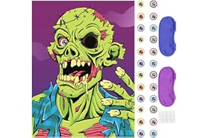 ROSCID Halloween Games Pin the Eyeball on the Zombie for 24 Players with 2 Blindfolds Zombie Birthday Games School Home Office Indoor Halloween Travel Home Family Gathering Activities Preschool Pin Tail Game