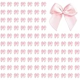 100 Pcs Mini Pink Bows, 1 Inch Satin Ribbon Bows for Crafts, DIY Sewing, Wedding, Party Decorations, Gift Wrapping, Hair Accessories & Appliques