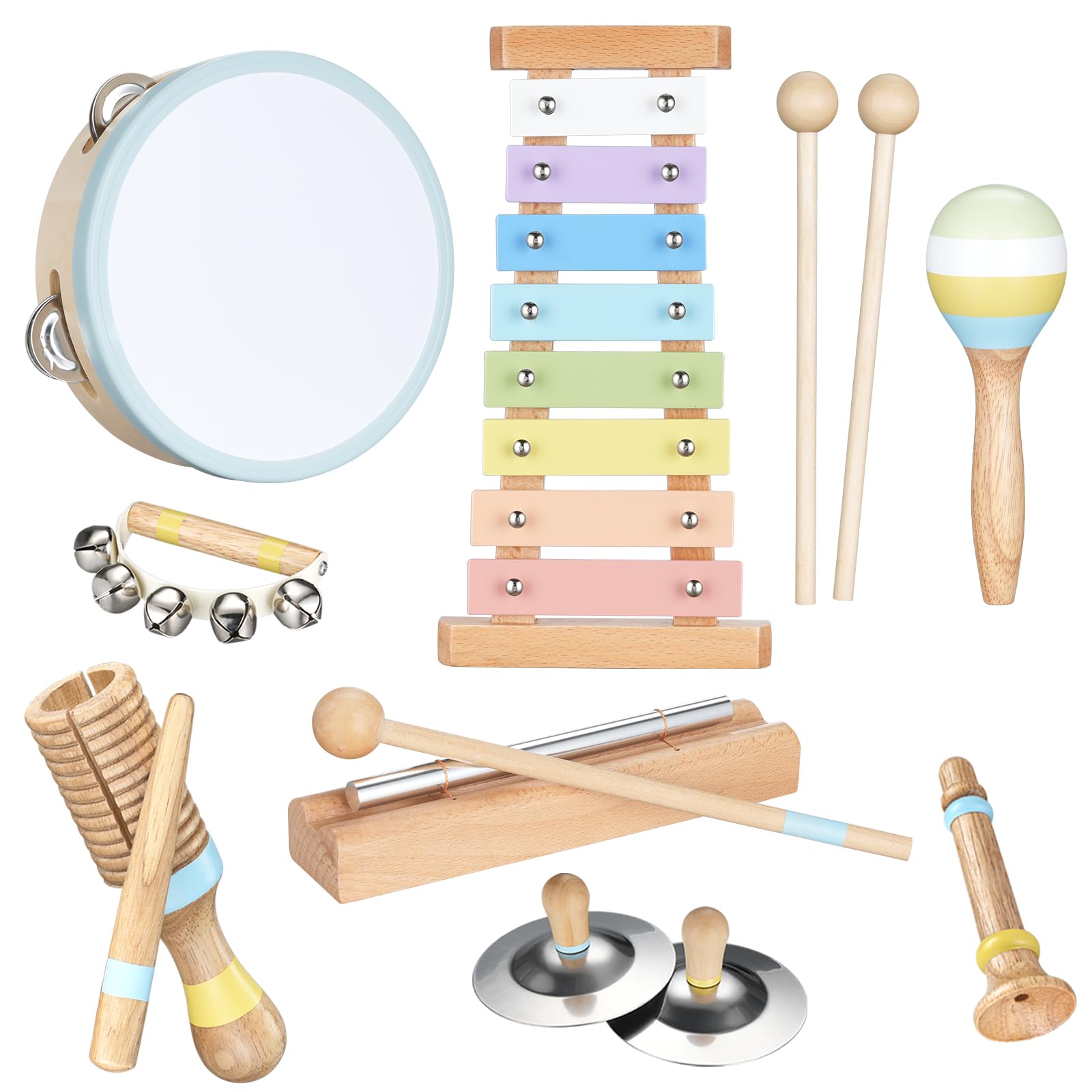 POGOLAB Kids Musical Instruments, 8 Wooden Toddler Musical instruments Montessori Baby Musical Toys with Xylophone/Tambourine/Baby Maracas, Kid Percussion Instruments Toy for 3 4 5 6 Boy Girl Gift