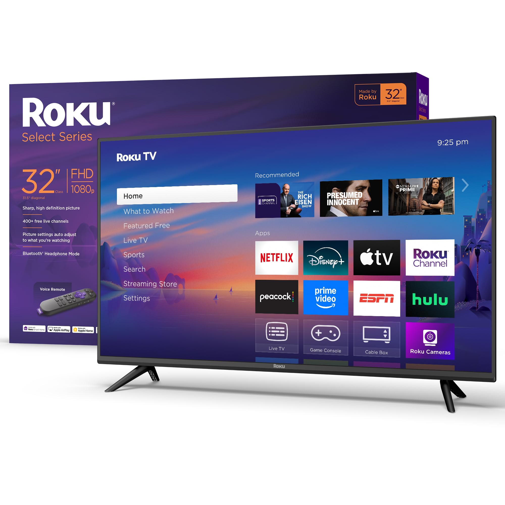 Photo 1 of ** Broken screen , final sale **  Roku Smart TV 2025 – 32-Inch Select Series, 1080p Full HD TV – Roku TV with Voice Remote – Flat Screen LED Television with Wi-Fi for Streaming Live Local News, Sports, Family Entertainment