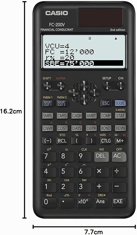 FC-200V-2 Calculadora Financeira, 16,2 x 7,7 x 1,1, Preto