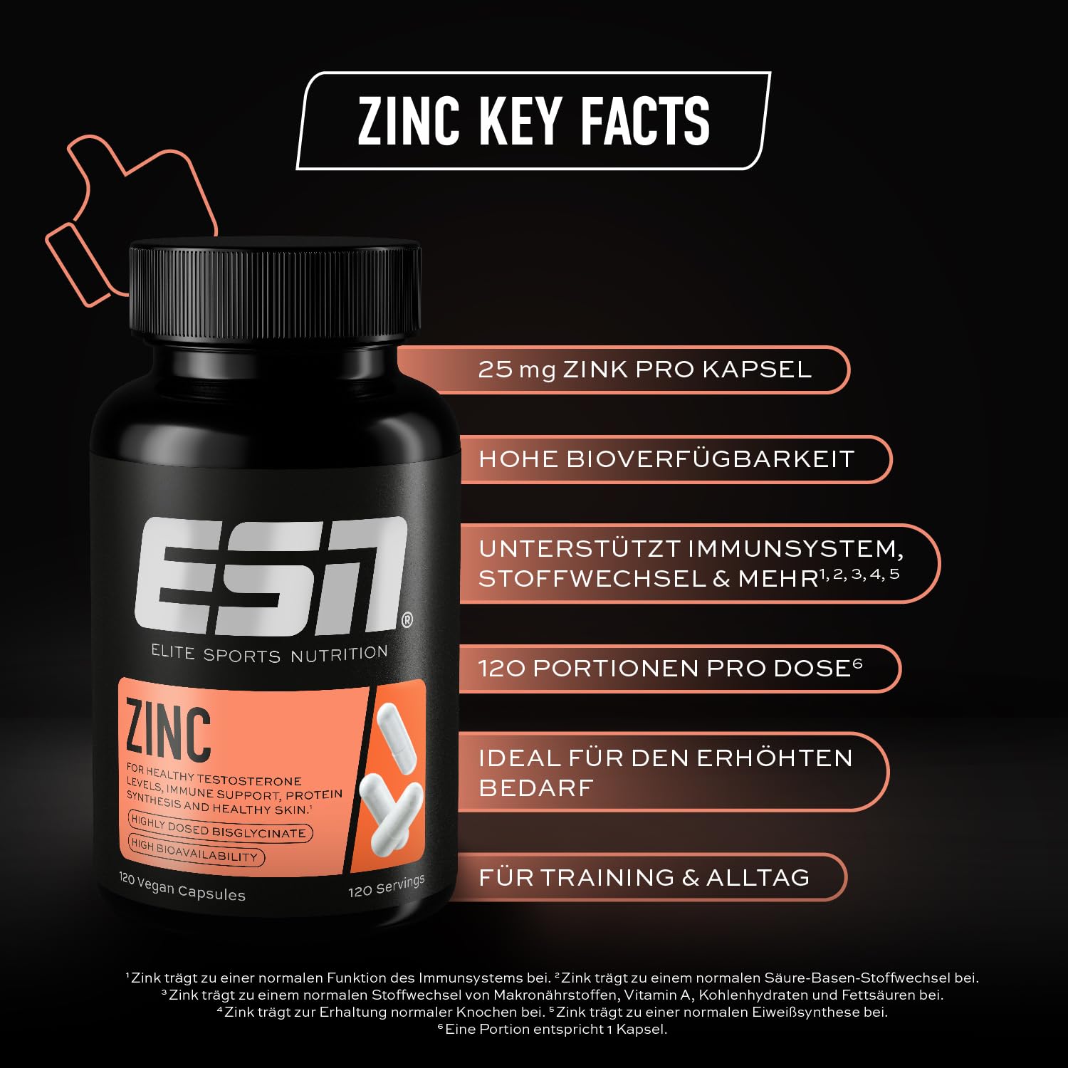 ESN Zinc, 120 Kapseln, Zinkbisglycinat, 25 mg Zink pro Kapsel, vegan 3