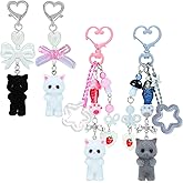 SUBANG 4 Pieces Cute Cat Keychain Fuzzy Kitty Keychains for Cat Lovers Y2K Heart Bow Pendent Stylish Keychain Accessories for Bag Key Charm